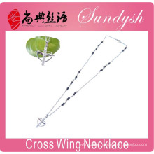 Cross Necklace Rosaries Jewelry Silver Chain Angel Wing Cross Pendant Necklace